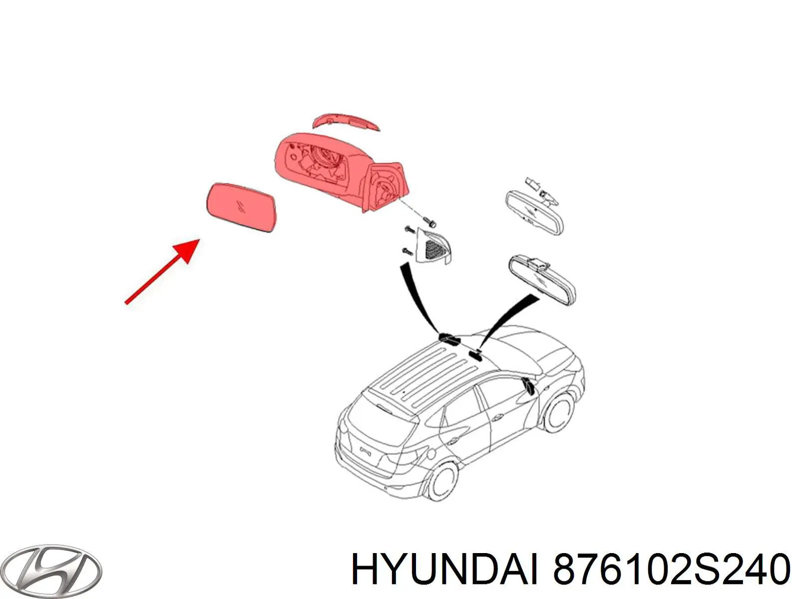 876102S240 Hyundai/Kia Дзеркало заднього виду, ліве