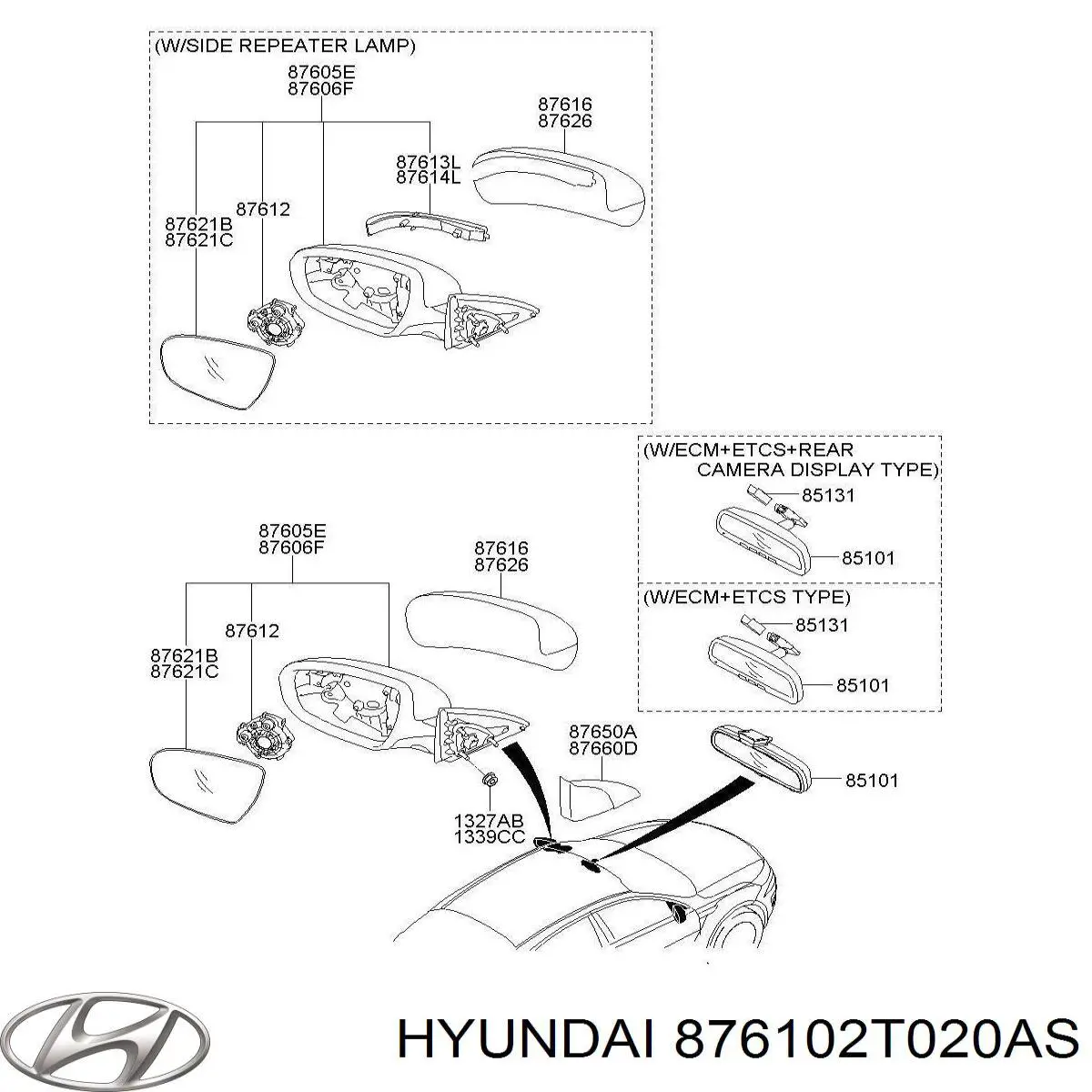 Ліве бічне дзеркало Hyundai/Kia 876102T020AS ціна, від  USD