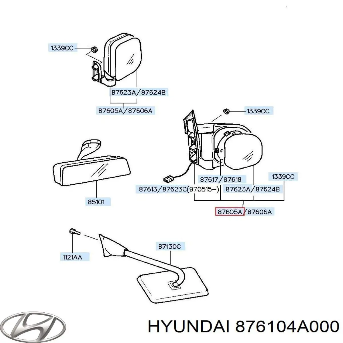 Ліве бічне дзеркало Hyundai/Kia 876104A000 ціна, від 70.21 USD
