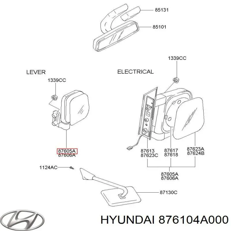 Ліве бокове дзеркало 876104A000 Hyundai/Kia