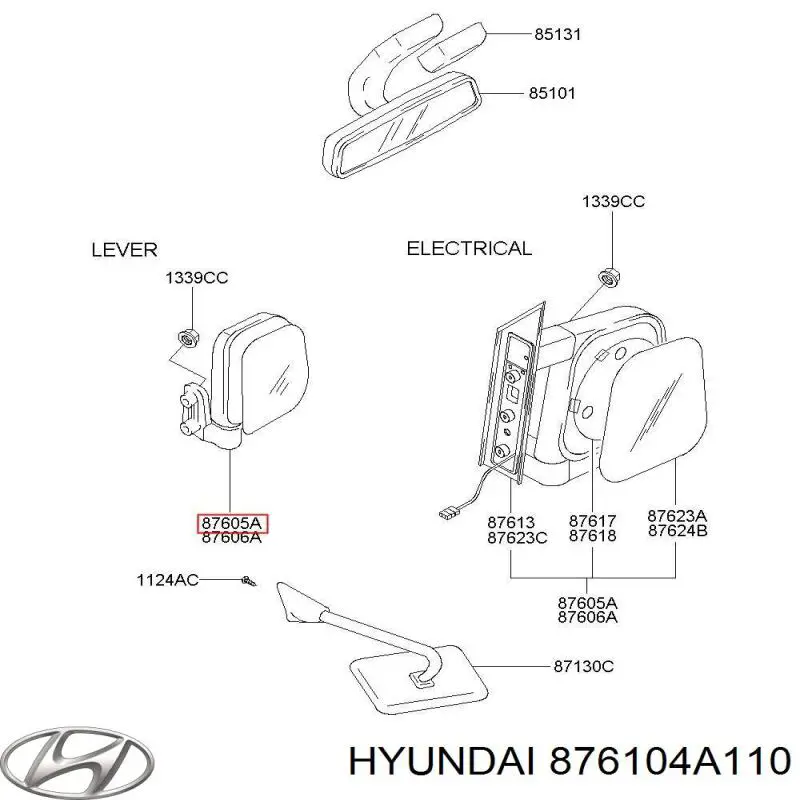 Ліве бічне дзеркало Hyundai/Kia 876104A110 ціна, від 57.02 USD