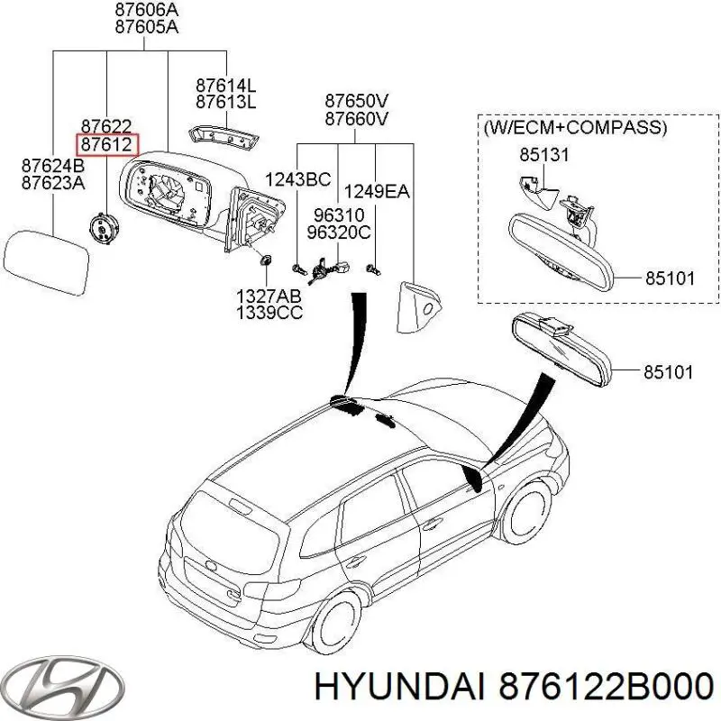876122B000 Hyundai/Kia Двигун приводу лінзи дзеркала заднього виду, лівого