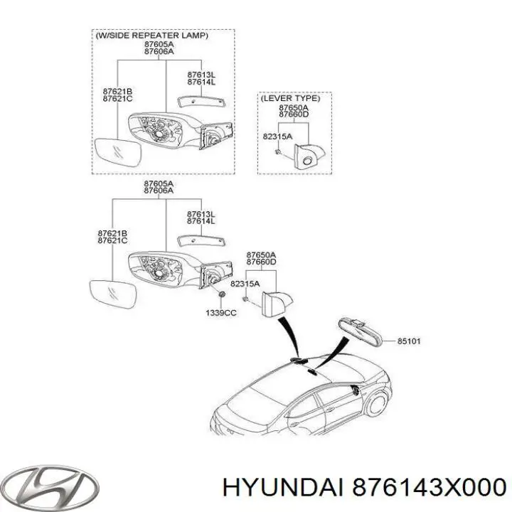 876143X000 Hyundai/Kia покажчик повороту дзеркала, лівий