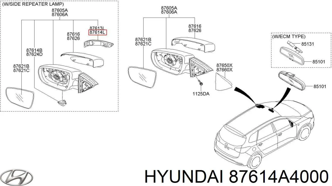 Покажчик повороту дзеркала, лівий Hyundai/Kia 87614A4000 ціна, від 33.34 USD