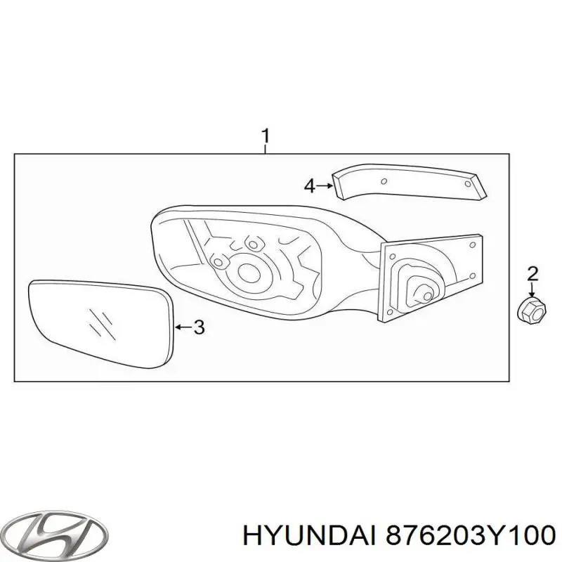 Праве бічне дзеркало Hyundai/Kia 876203Y100 ціна, від 88.68 USD