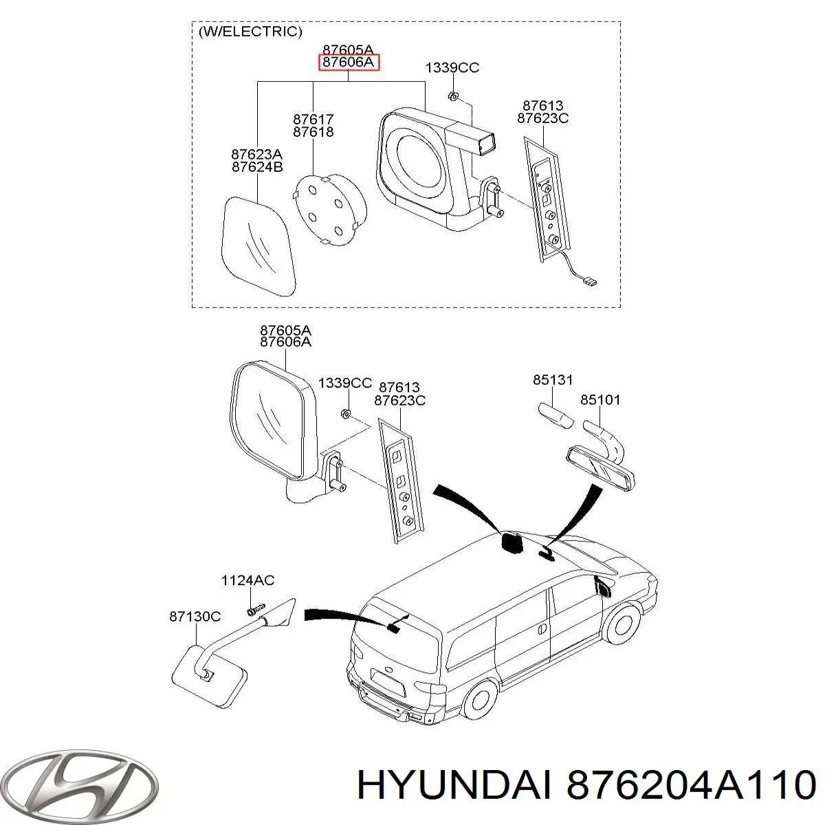 Праве бічне дзеркало Hyundai/Kia 876204A110 ціна, від 80.61 USD