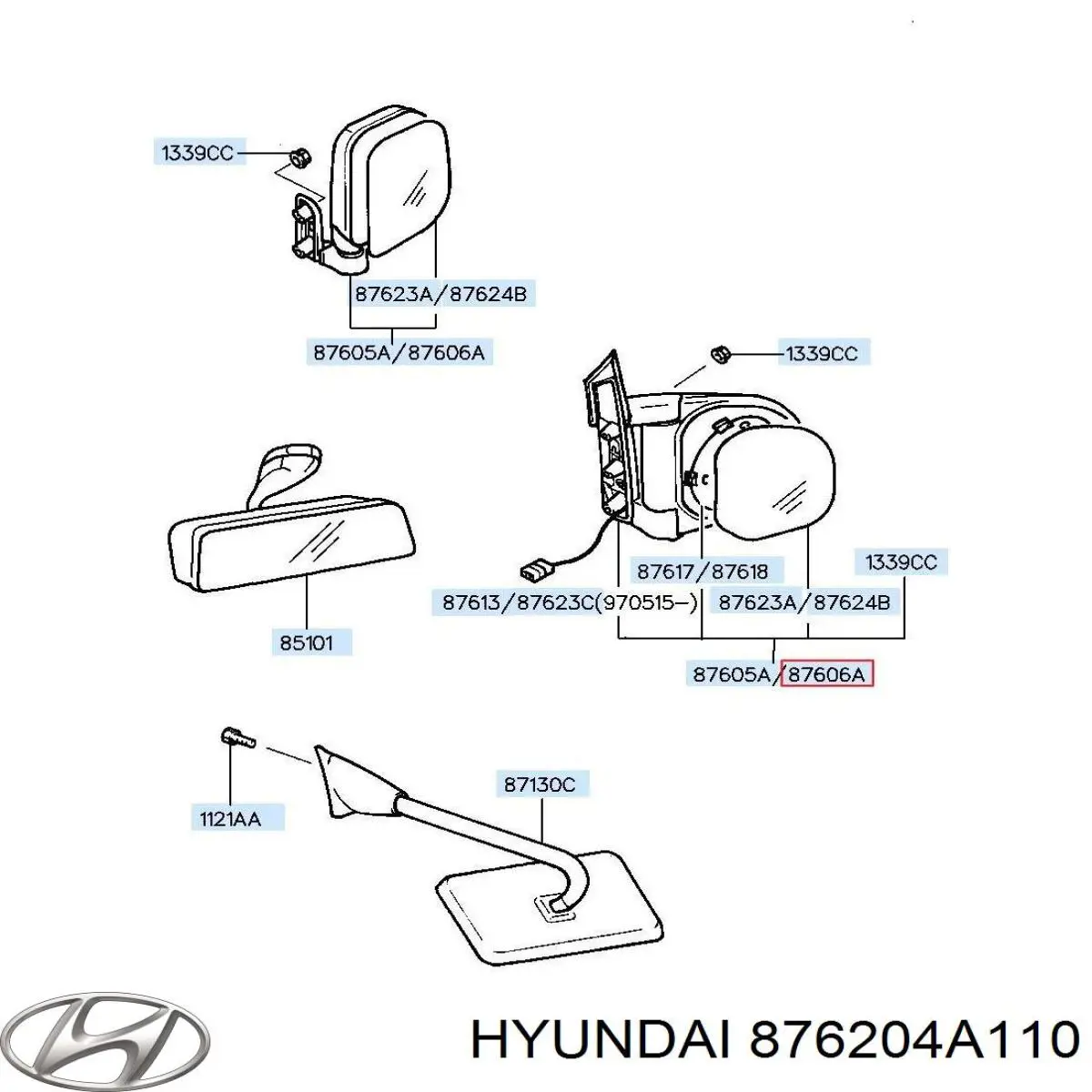 876204A110 Hyundai/Kia Праве дзеркало заднього виду