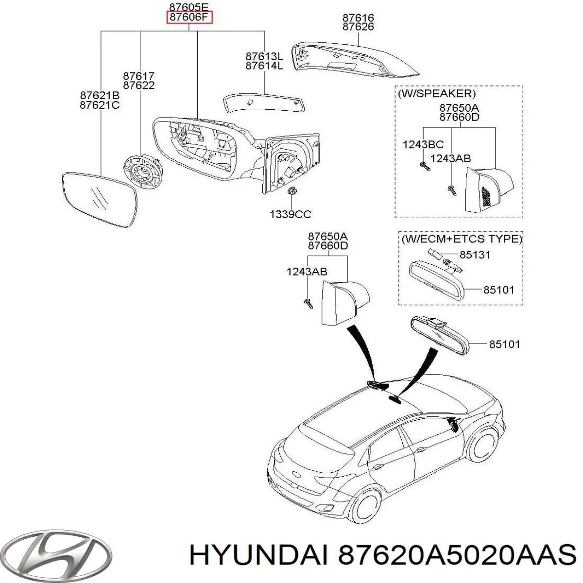 Праве бічне дзеркало Hyundai/Kia 876202L700 ціна, від 95.03 USD