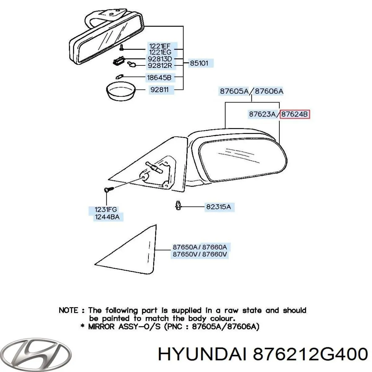 876212G400 Hyundai/Kia Дзеркальний елемент правий