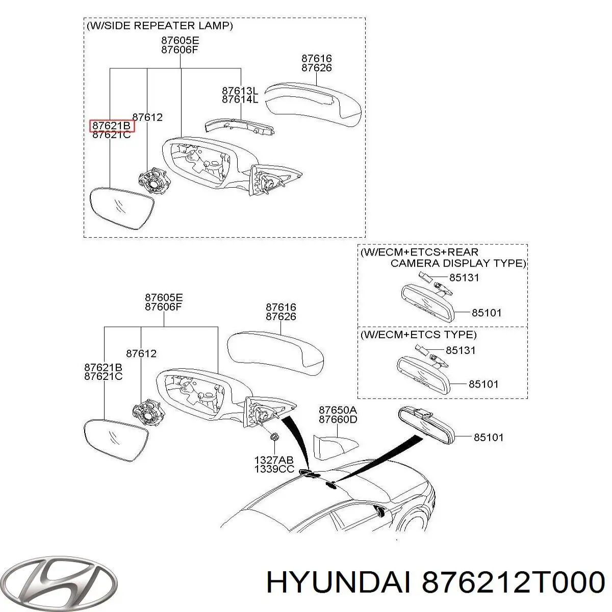 Скло дзеркала заднього виду, правого Hyundai/Kia 876212T000 ціна, від 41.28 USD