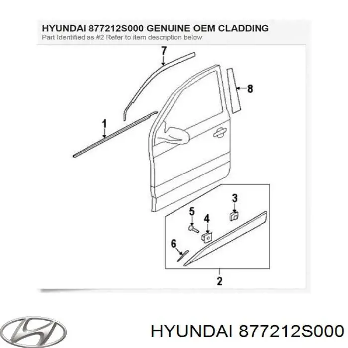 Молдинг передньої лівої двері Hyundai/Kia 877212S000 ціна, від 30.88 USD