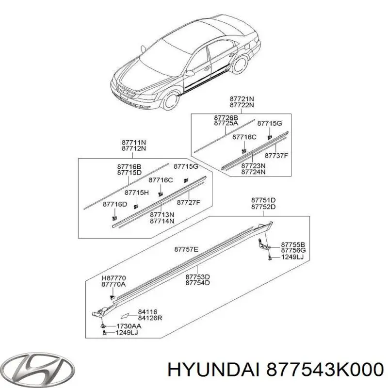 Накладка зовнішня (молдинг) порога, правий Hyundai/Kia 877543K000 ціна, від 13.81 USD