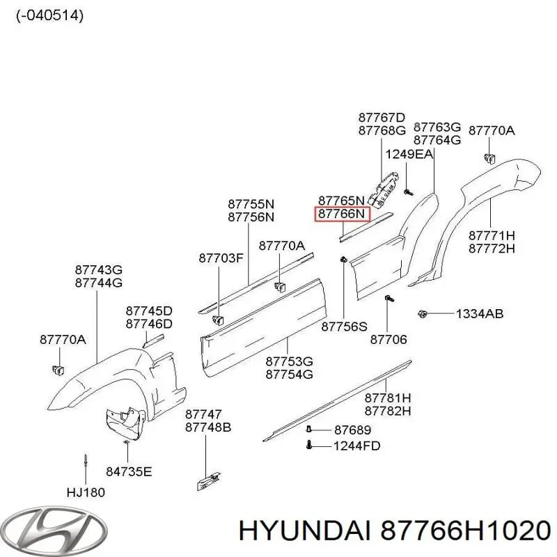  Молдинг задніх правих дверей, верхній Hyundai Terracan 