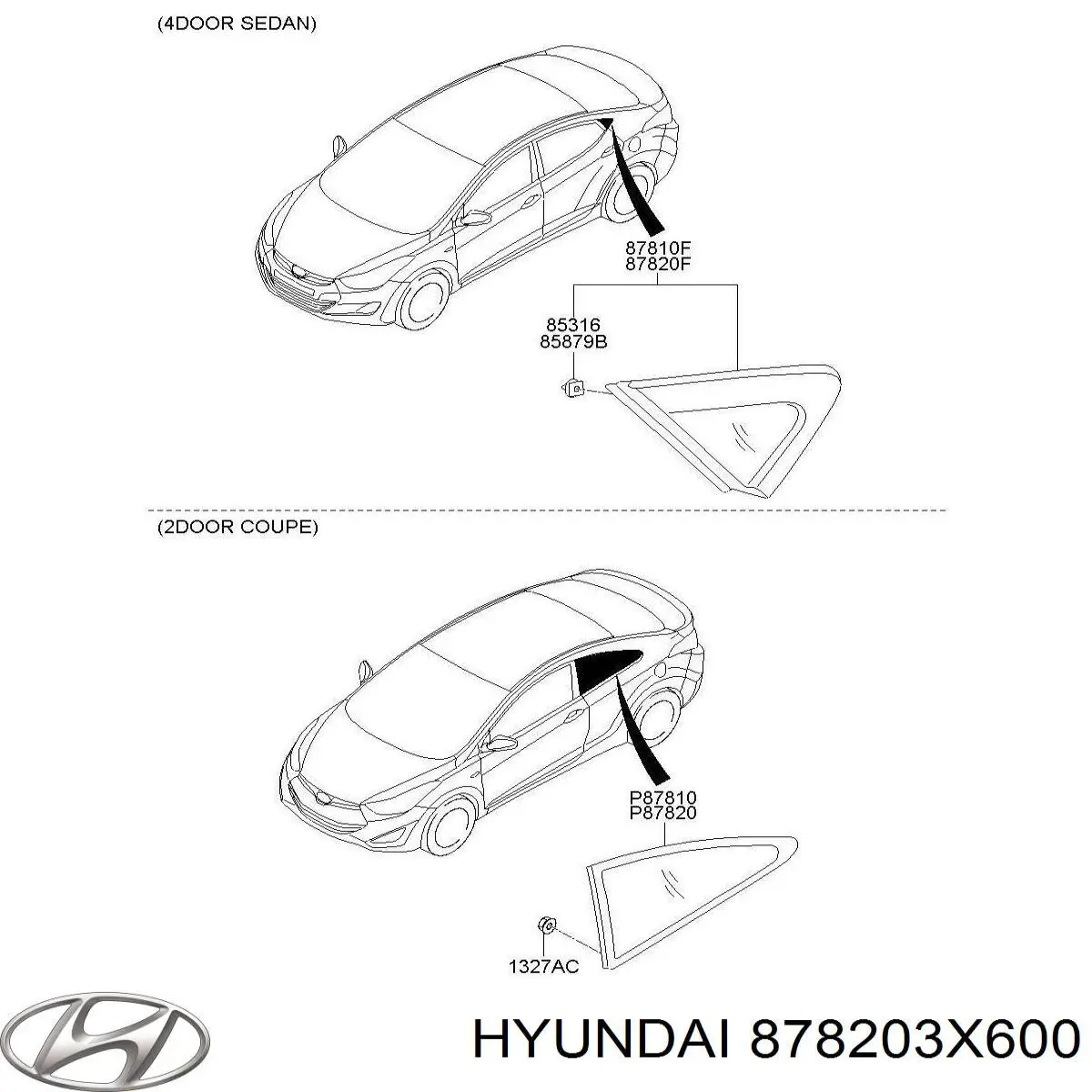 878203X600 Hyundai/Kia Накладка стійки кузова зовнішня, задня права