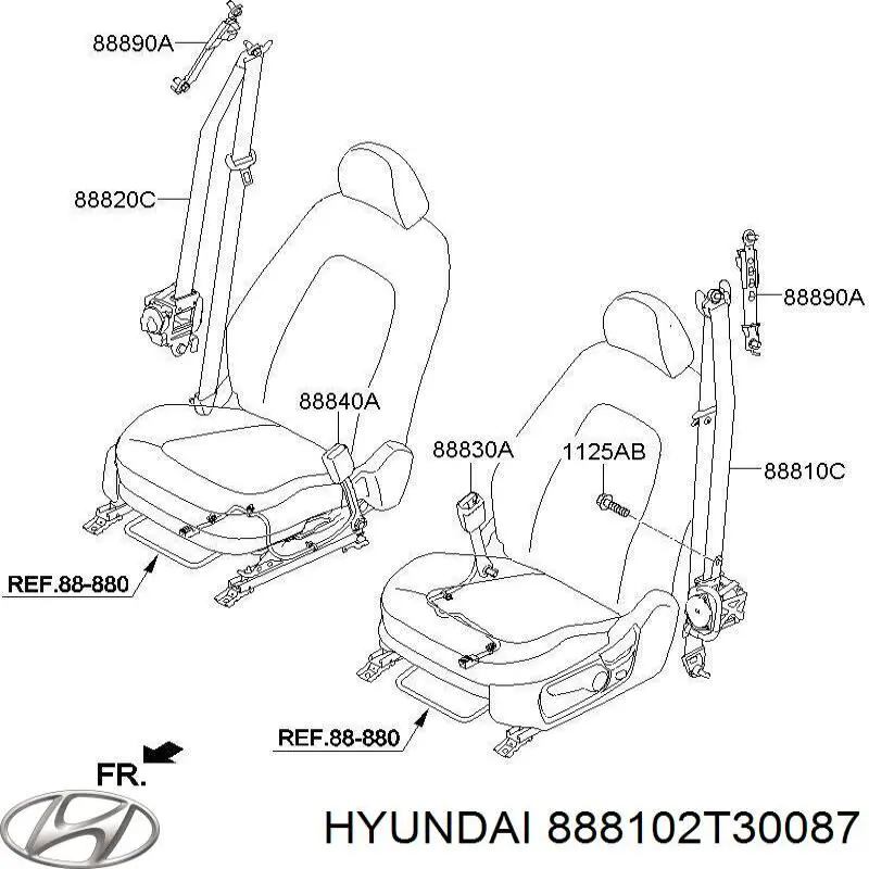 Купити 888102T30087 Hyundai/Kia Пасок безпеки передній лівий
