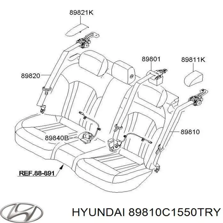 89810C1550TRY Hyundai/Kia Пасок безпеки задній лівий