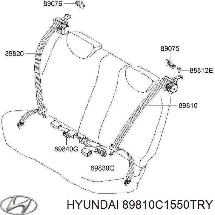 Пасок безпеки задній лівий Hyundai/Kia 89810C1550TRY ціна, від 88.66 USD