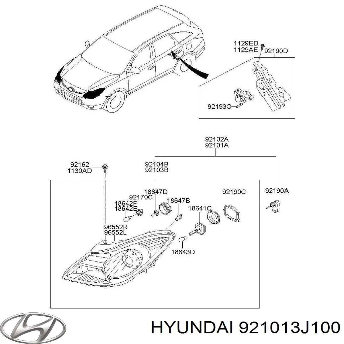 921013J100 Hyundai/Kia Фара дальнього світла в зборі