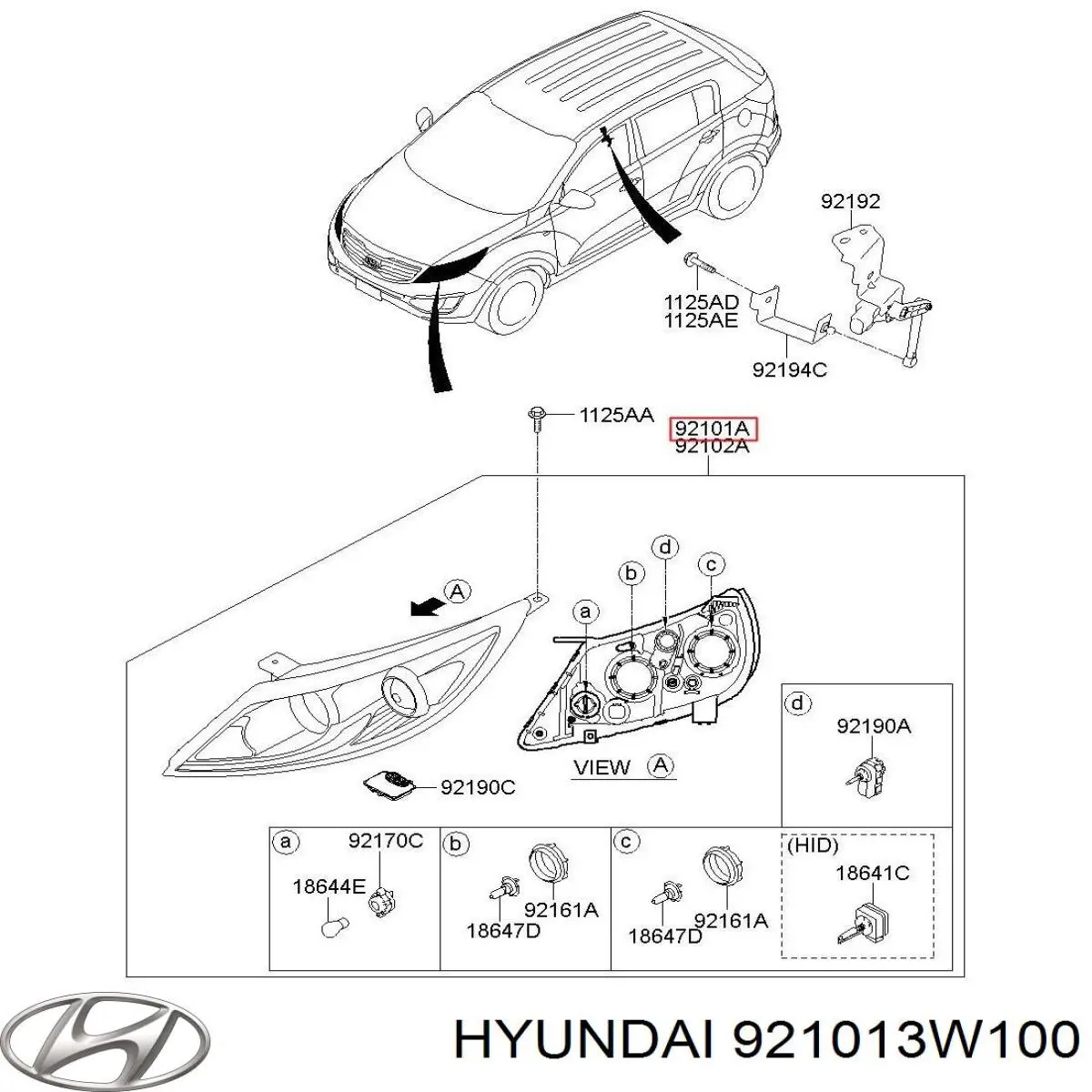 921013W100 Hyundai/Kia Фара дальнього світла в зборі