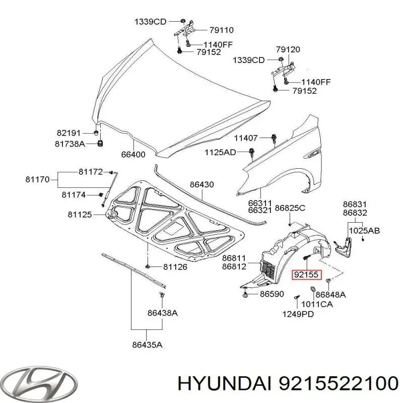 9215522100 Hyundai/Kia Пістон (кліп) кріплення бризковика