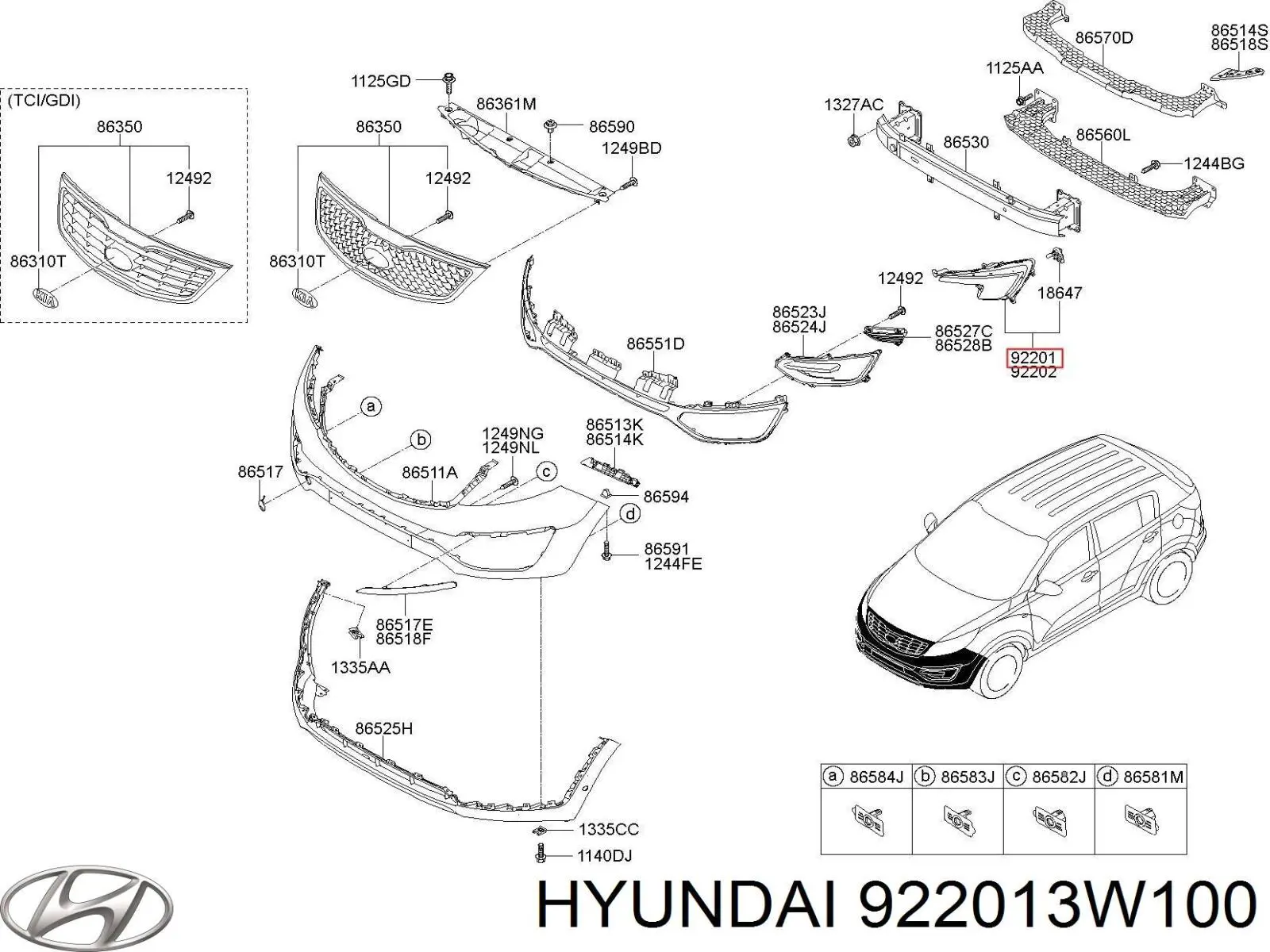 Фара протитуманна, ліва 922013W100 Hyundai/Kia