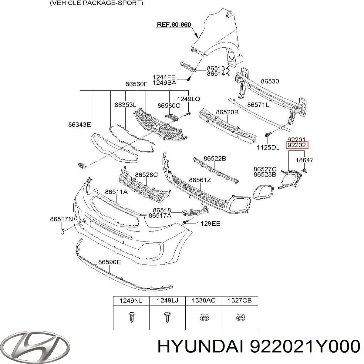 Фара протитуманна, права 922021Y000 Hyundai/Kia