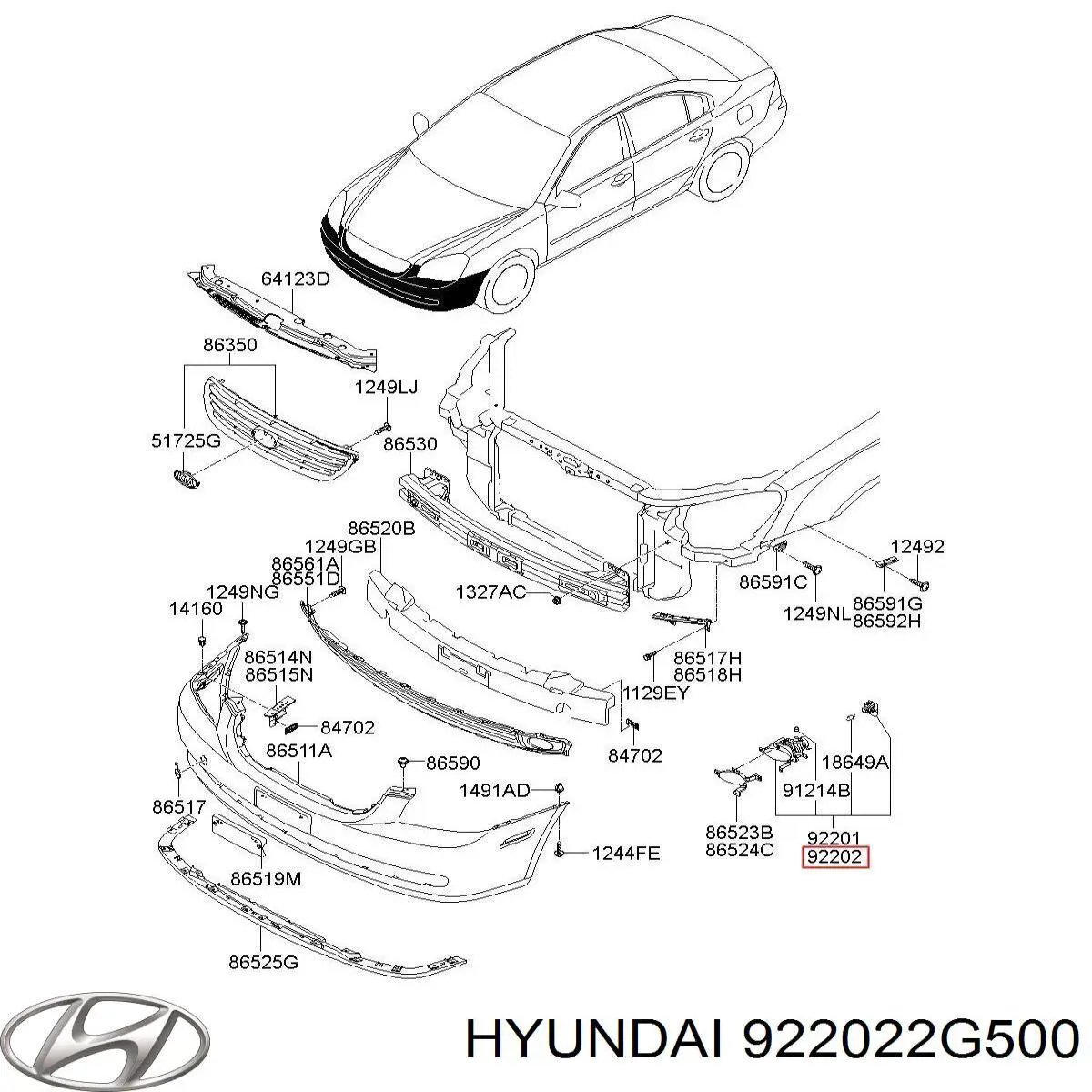 Протитуманка права Hyundai/Kia 922022G500 ціна, від 43.37 USD