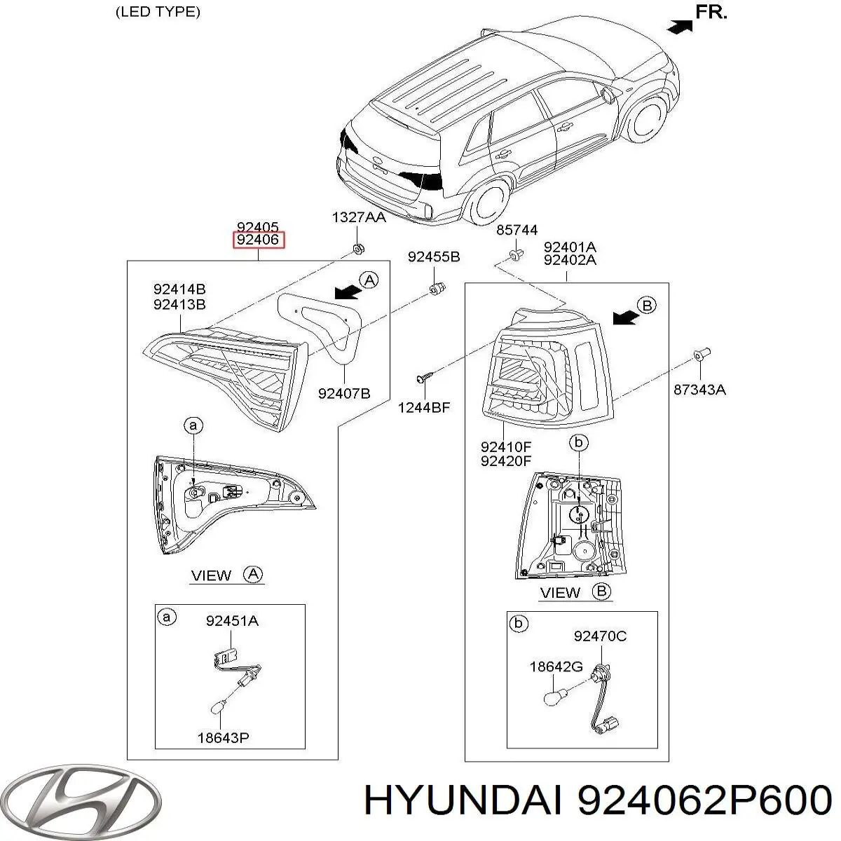 924062P600 Hyundai/Kia Ліхтар задній правий, внутрішній