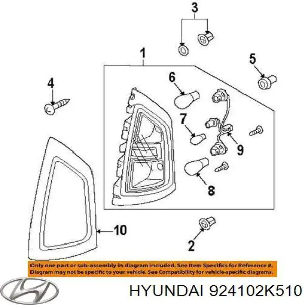 Ліхтар задній лівий Hyundai/Kia 924102K510 ціна, від 101.36 USD