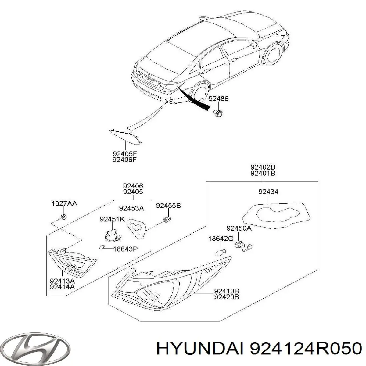 Ліхтар задній правий, зовнішній Hyundai/Kia 924124R050 ціна, від 266.65 USD
