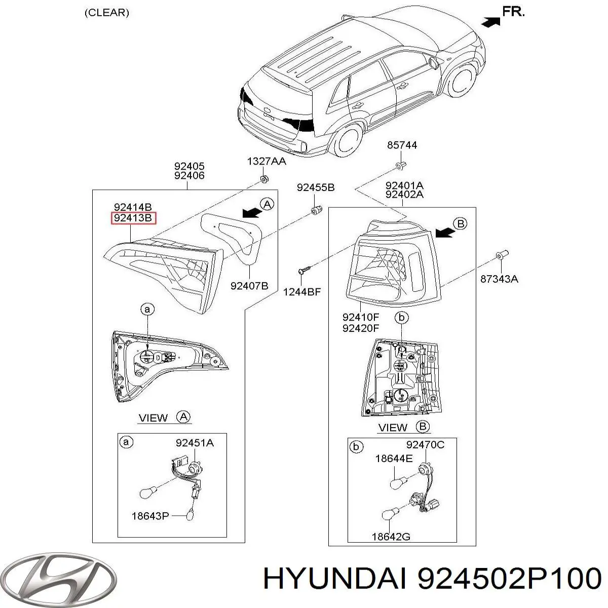 924502P100 Hyundai/Kia Ліхтар задній лівий, внутрішній