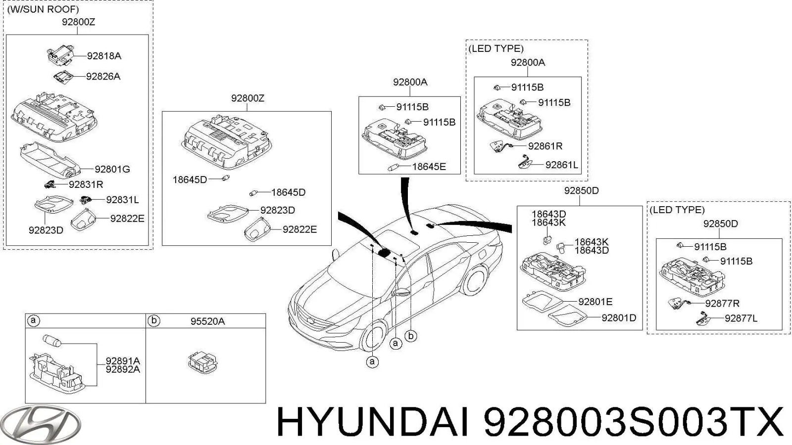 Плафон освітлення салону/кабіни Hyundai/Kia 928003S003TX ціна, від 31.68 USD