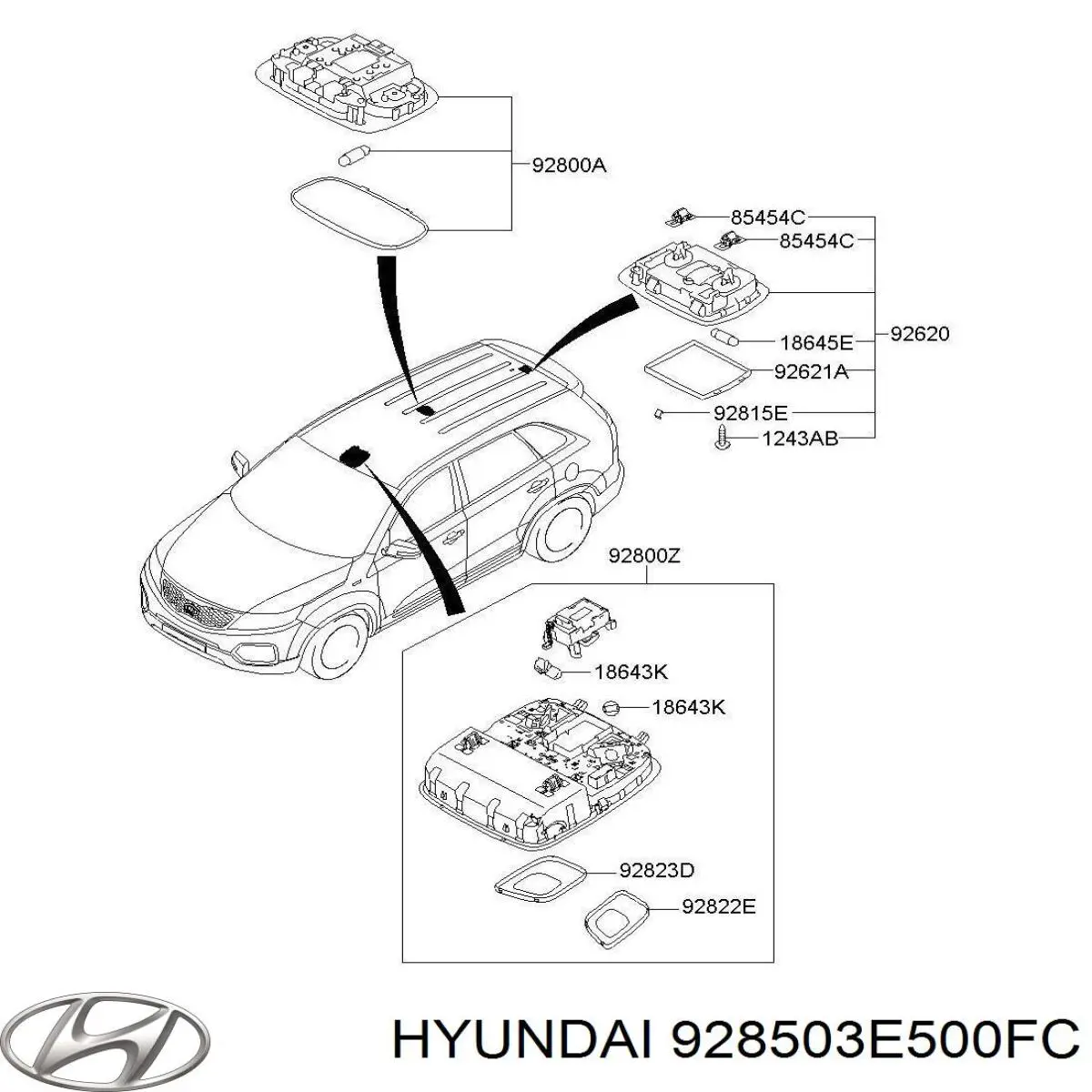 928503E500FC Hyundai/Kia Плафон освітлення салону/кабіни, задній