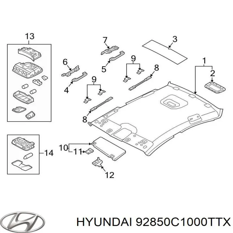 Плафон освітлення салона/кабіни, задній Hyundai/Kia 92850C1000TTX ціна, від 11.05 USD