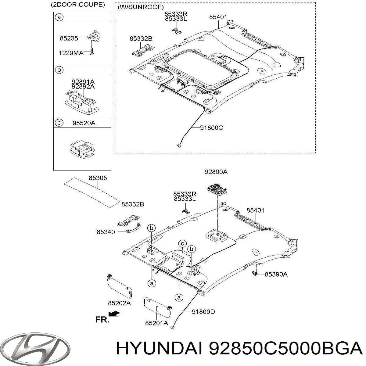 Плафон освітлення салона/кабіни, задній Hyundai/Kia 92850C5000BGA ціна, від 18.06 USD