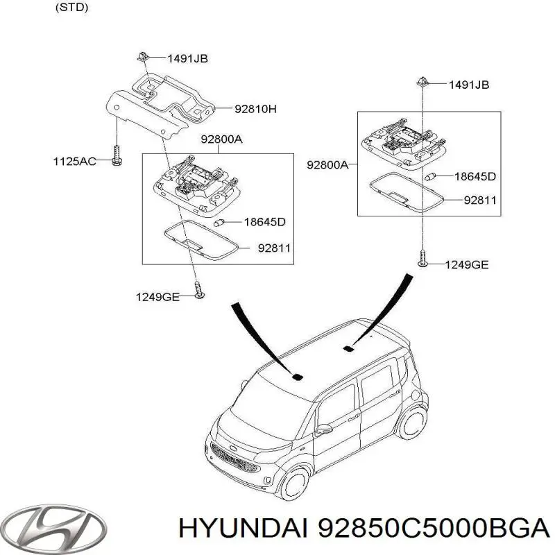 Купити 92850C5000BGA Hyundai/Kia Плафон освітлення салона/кабіни, задній