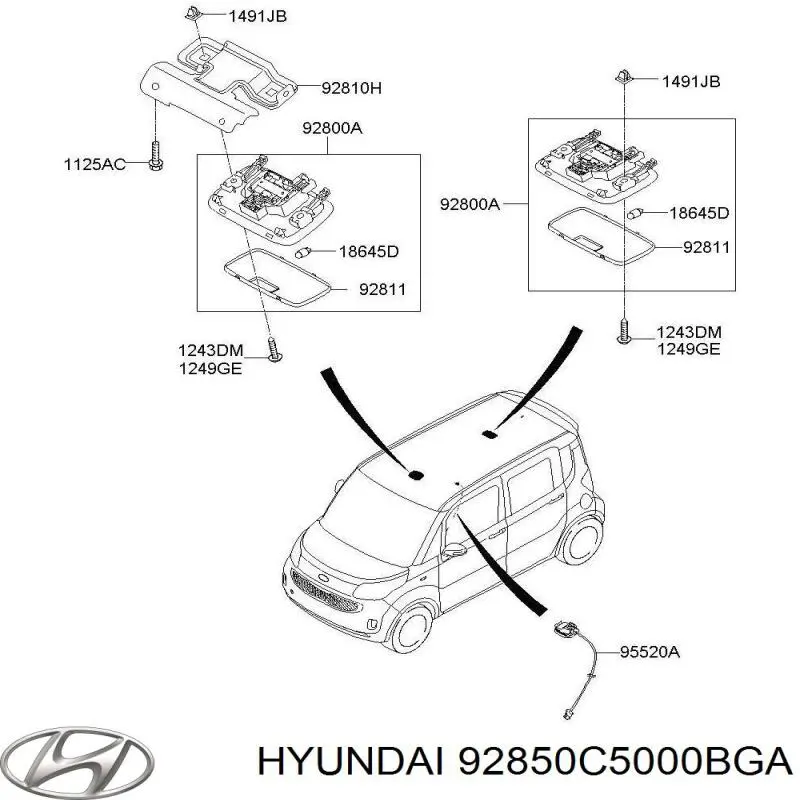 Плафон освітлення салона/кабіни, задній 92850C5000BGA Hyundai/Kia