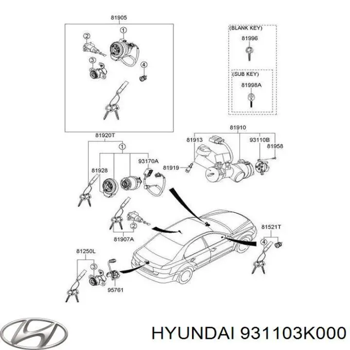 Замок запалювання, контактна група Hyundai Sonata (NF) (Хендай Соната)