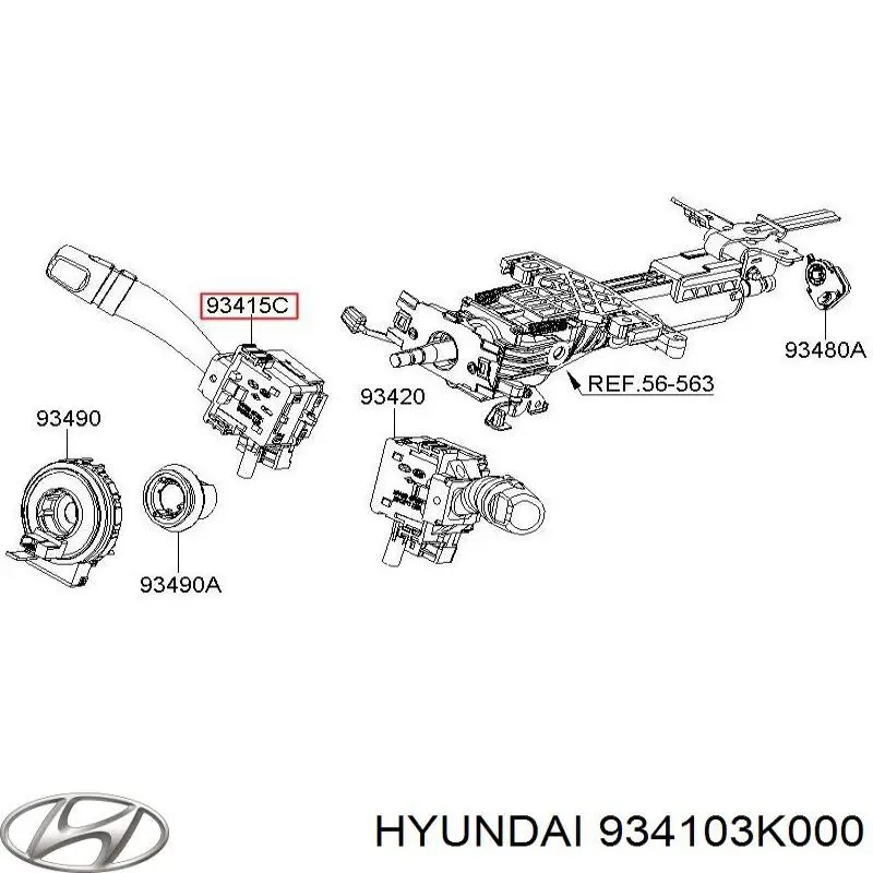 Перемикач підрульовий, лівий Hyundai/Kia 934103K000 ціна, від 10.77 USD