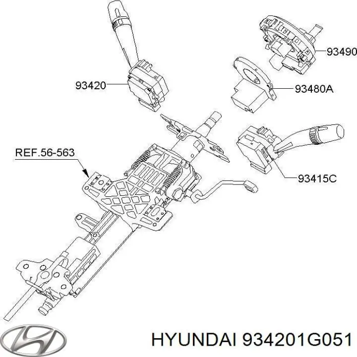 934201G051 Hyundai/Kia Перемикач підрульовий, правий