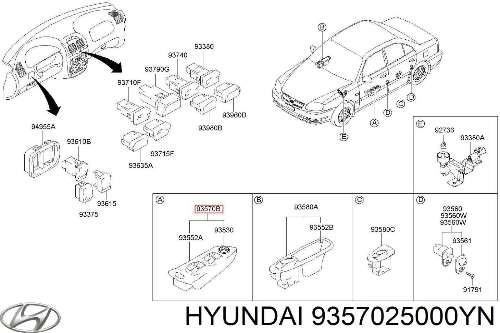Кнопковий блок керування склопідіймачами передній лівий Hyundai Accent (LC) (Хендай Акцент)