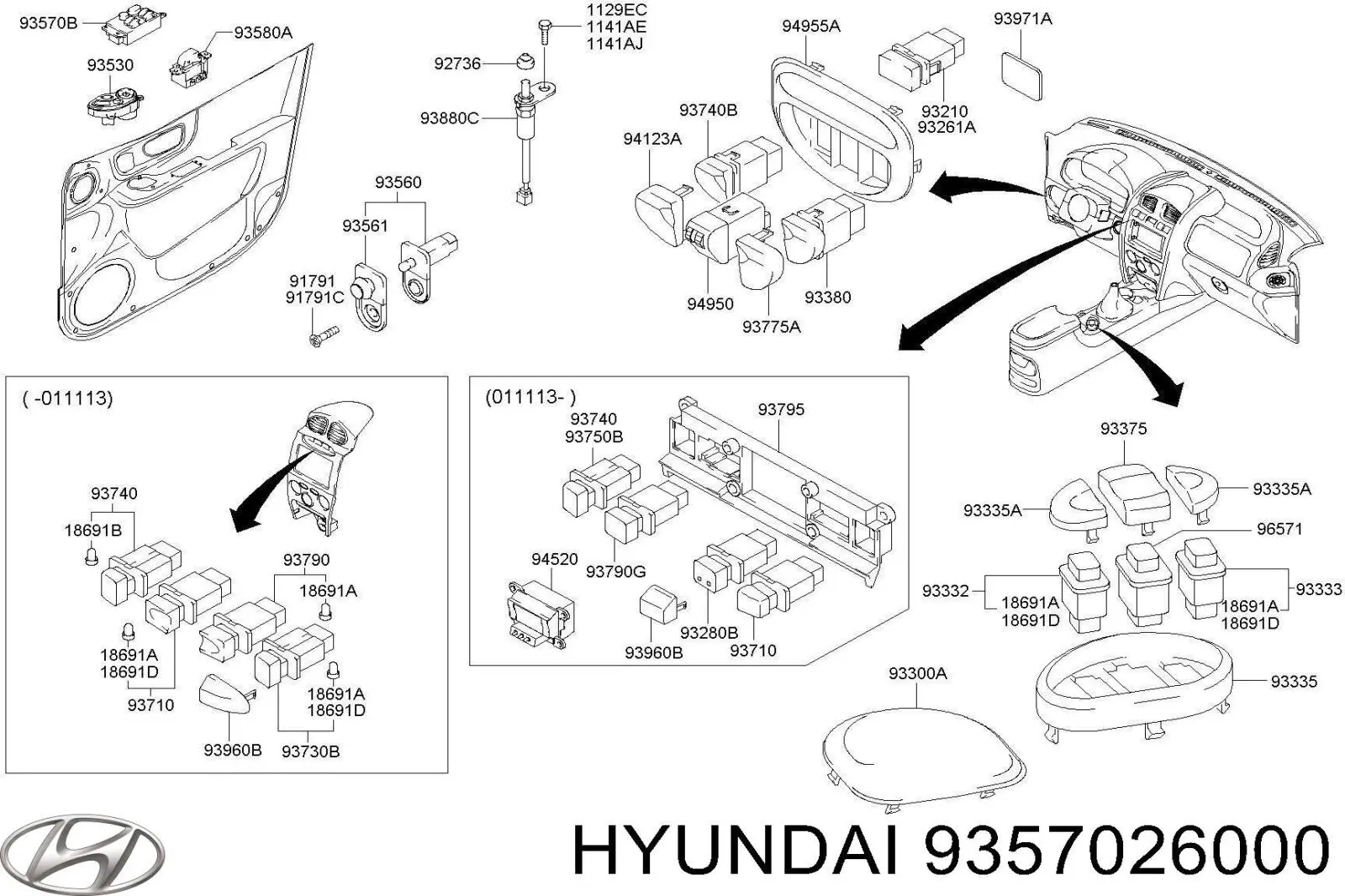 Кнопковий блок керування склопідіймачами передній лівий 9357026100 Hyundai/Kia