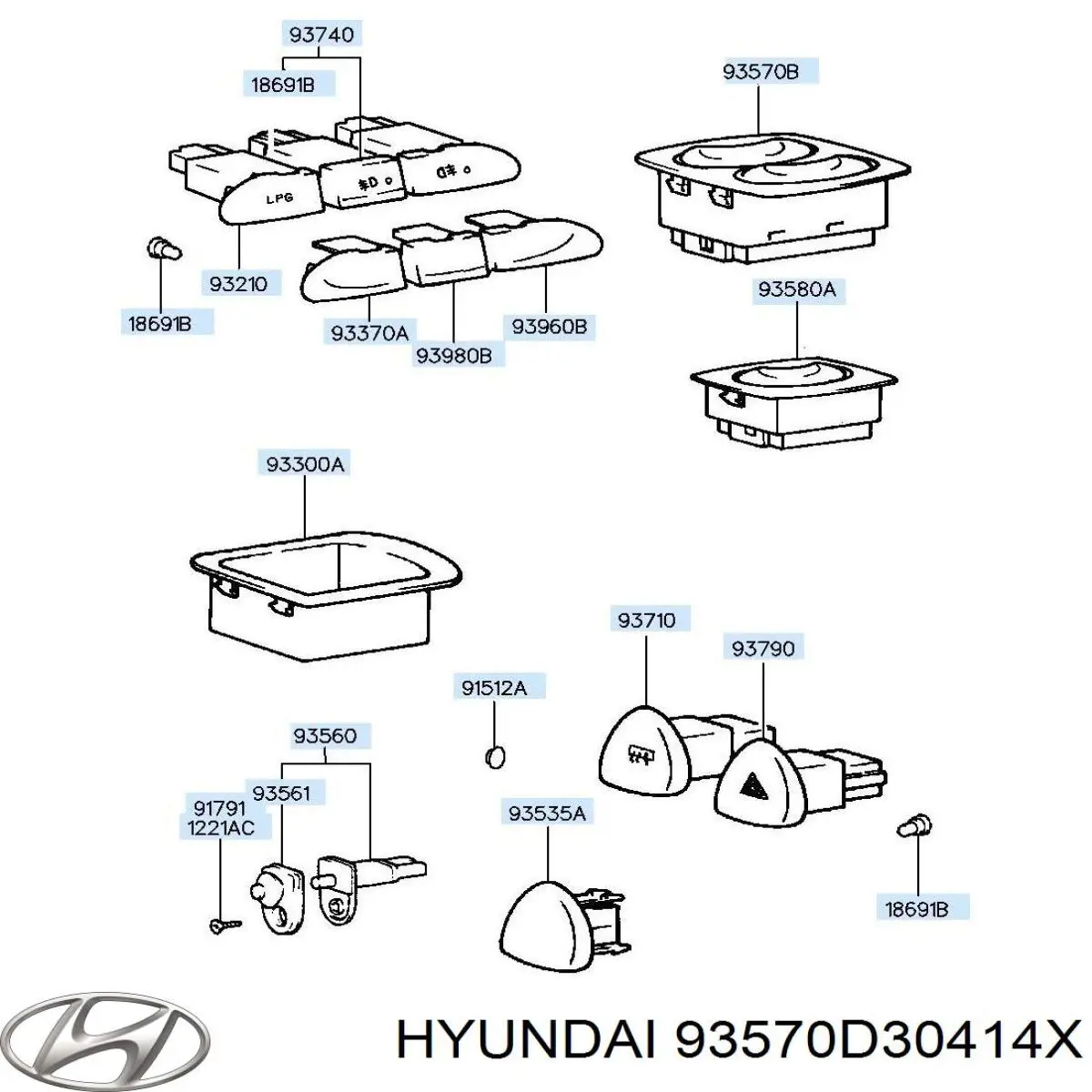 Кнопковий блок керування склопідіймачами передній лівий Hyundai/Kia 93570D30414X ціна, від 89.28 USD