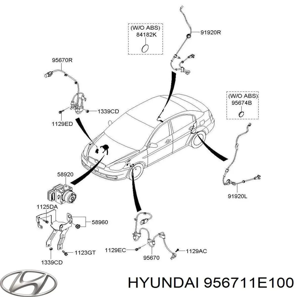 Датчик антиблокувальної системи гальмування Hyundai/Kia 956711E100 ціна, від 33.34 USD