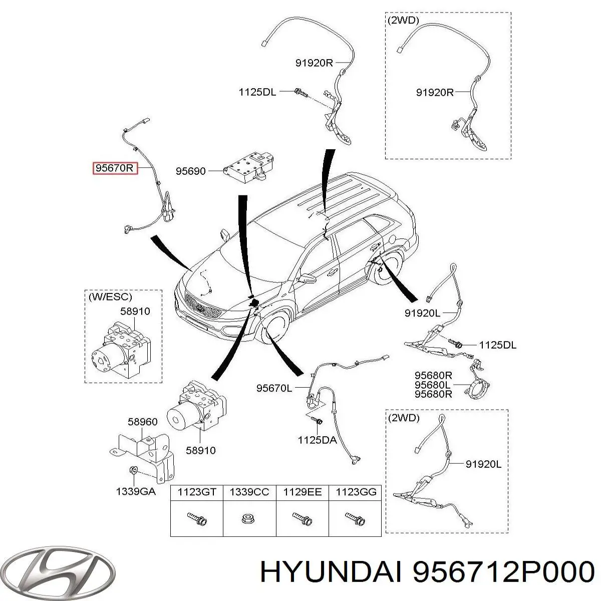 Датчик АБС (ABS) передній, правий 956712P000 Hyundai/Kia