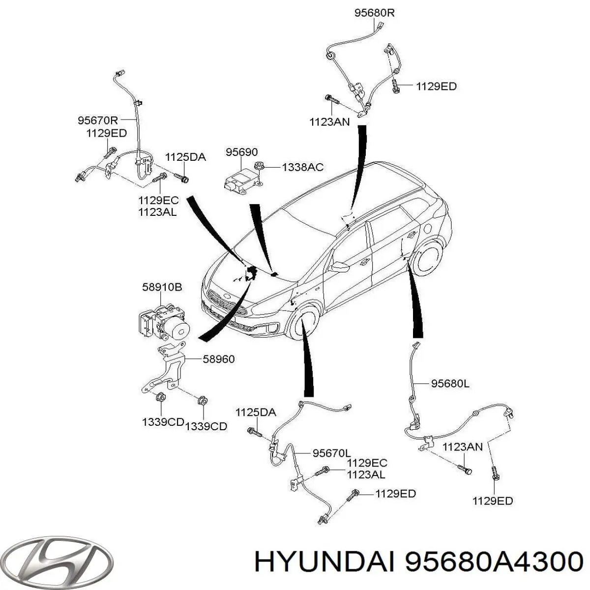 95680A4300 Hyundai/Kia датчик абс (abs задній, лівий)