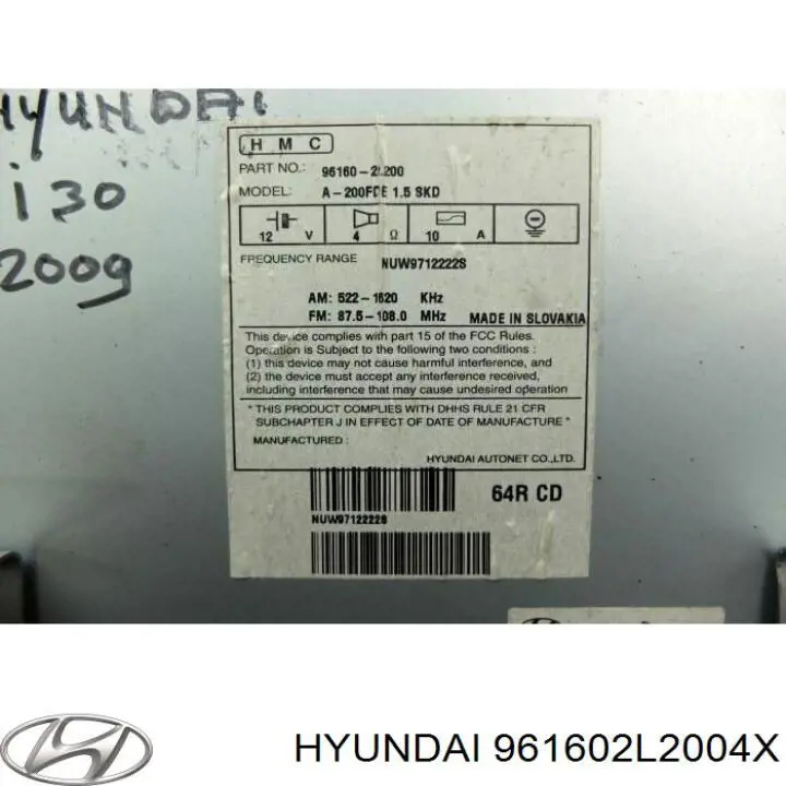 961602L2004X Hyundai/Kia Магнітола (радіо AM/FM)