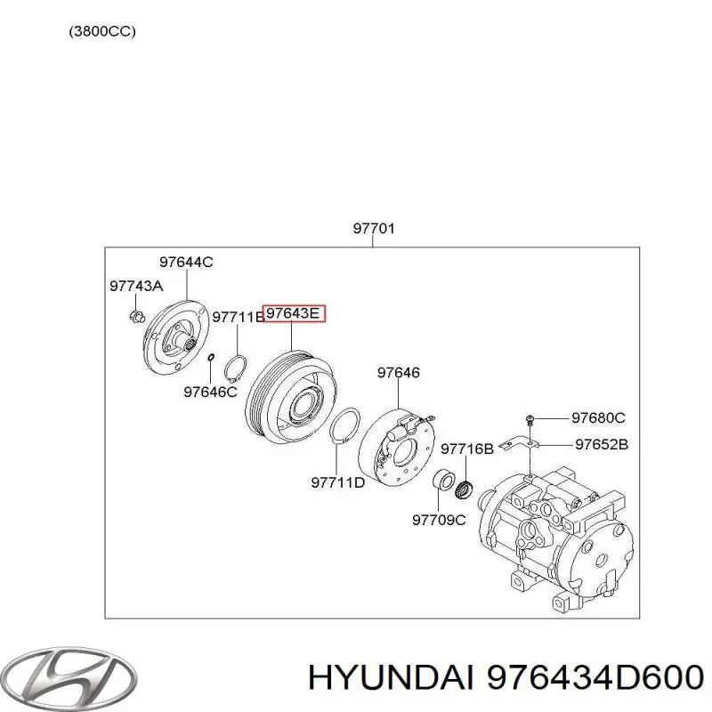 Шків компресора кондиціонера HYUNDAI 976434D600