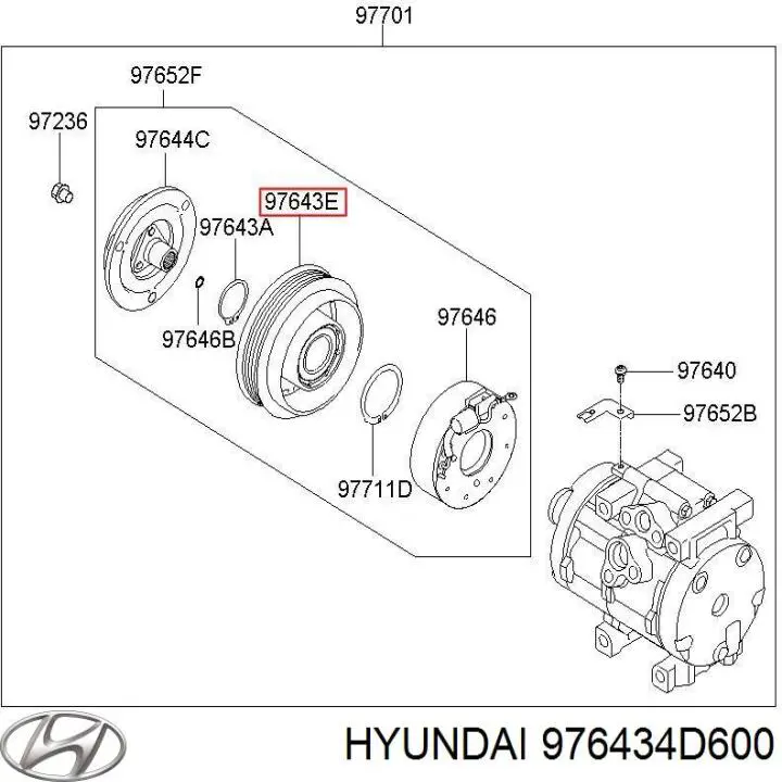 Шків компресора кондиціонера Hyundai/Kia 976434D600 ціна, від 297.30 USD