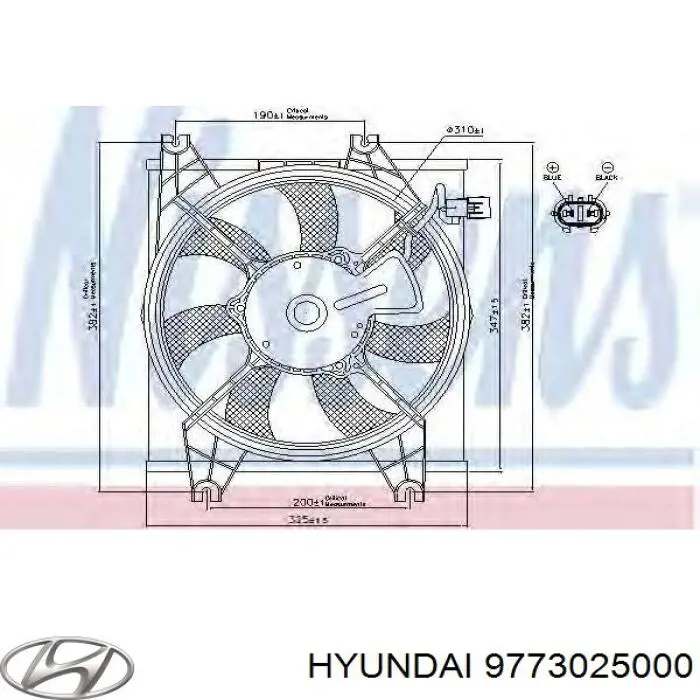 9773025000 Hyundai/Kia електровентилятор кондиціонера в зборі (двигун + крильчатка)